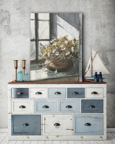 Vista 9 de Lienzo decorativo para pared, diseño de guisantes dulces azules I