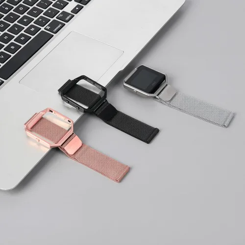 Vista 8 de Wongeto Correa de metal compatible con Fitbit Blaze bandas con marco de metal, correa de repuesto ajustable de malla de acero inoxidable