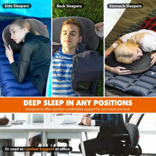 Vista 5 de Hikenture Colchoneta doble grande con 2 almohadas inflables para acampar, color gris