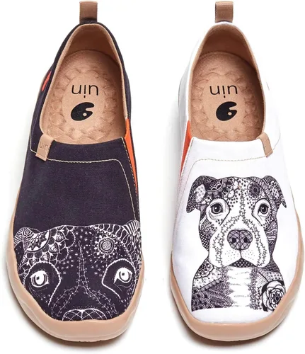 Vista 96 de UIN Zapatos de viaje para caminar para hombre, sin cordones, de lona, informales, ligeros, cómodos y modernos, diseño de perritos felices Ahhhhh