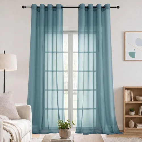 Vista 53 de OWENIE Cenefa transparente con ojales negros para ventanas, 2 paneles de 52