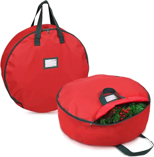 Vista 6 de Bolsa de almacenamiento de corona de Navidad de 24 pulgadas, paquete de 2 contenedores de coronas artificiales, soporte para coronas de Navidad Negro