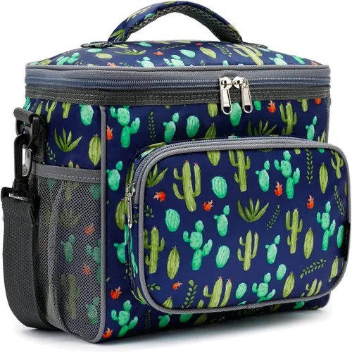 Vista 26 de FlowFly - Lonchera reutilizable con aislante para adultos, grande, para mujeres y hombres, con correa ajustable para el hombro, bolsillo frontal