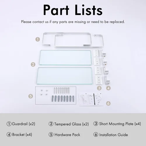 Vista 9 de KES Estantes de vidrio para baño, estantes flotantes de vidrio templado de 14 pulgadas de aluminio extra grueso, paquete de 2 organizadores