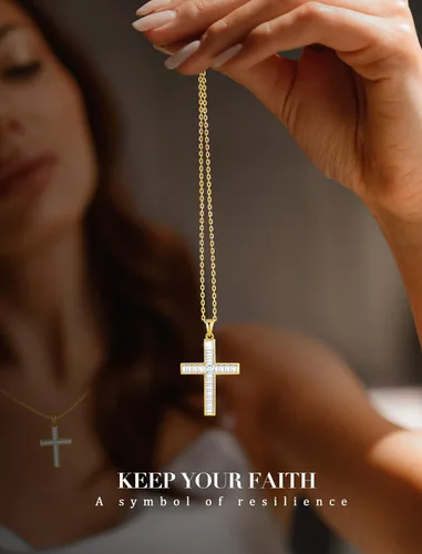Vista 4 de Collares con cruz de plata de ley 925 para mujer, collar con colgante de cruz infinita, lujoso corte princesa, crucifijo de fe trenzada, regalos