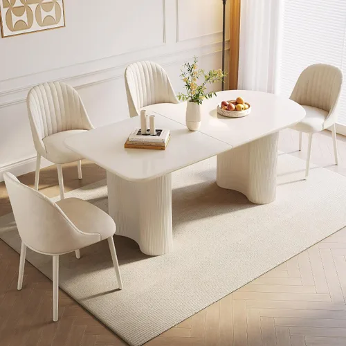 Vista 42 de Mesa de comedor negra de 55 pulgadas, una mesa rectangular de extremo redondeado con patas de diseño ondulado para cocina, comedor, oficina en casa