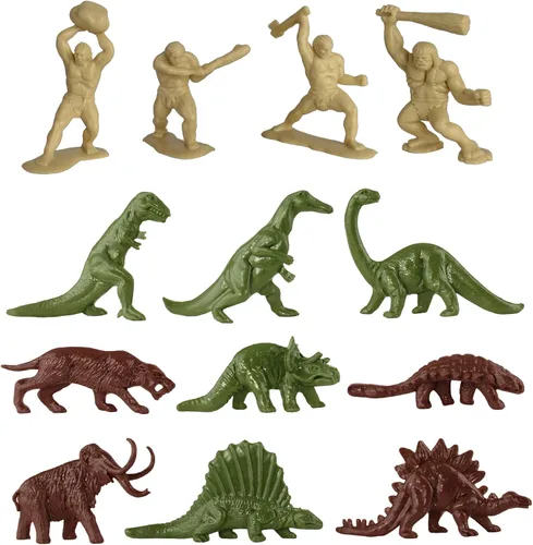 Vista 3 de TimMee - Cubo de dinosaurio prehistórico y hombre de las cavernas, 83 piezas de figuras de plástico y terreno