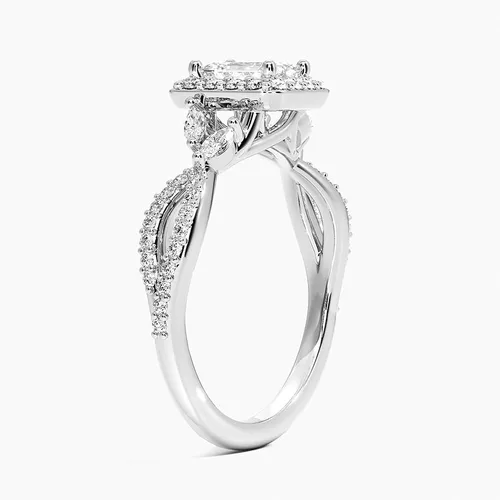Vista 3 de IGI Anillo de compromiso de diamantes creados en laboratorio de excelente talla esmeralda blanca de 0.93 quilates con marquesa de acento y diamantes