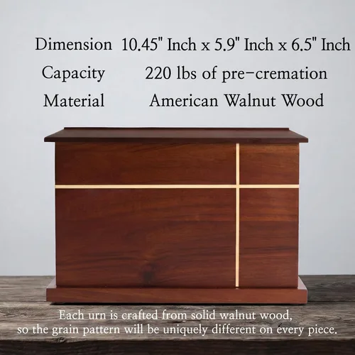 Vista 3 de Aspen Studio AspenStudio Urna de madera de nogal cruzada para cremación de cenizas humanas, urna de madera maciza artesanal de hasta 200 libras