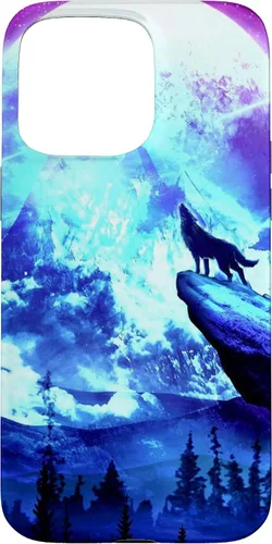 Vista 31 de Funda para iPhone 16 Wolf Mountain Pine Forest Moon Purple Galaxy