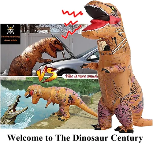 Vista 3 de Ekuuga T-Rex - Disfraz inflable de dinosaurio marrón, disfraz de Halloween, disfraz de cosplay