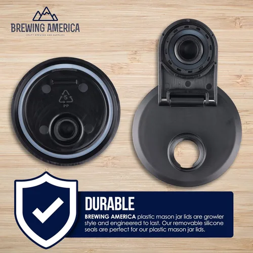 Vista 5 de Brewing America Tarro anidable con tapa para beber como taza de viaje, 1 pinta (16 onzas) con tapa negra en botella de boca ancha, tarro Mason Negro