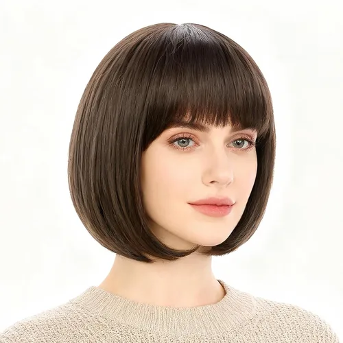 Vista 17 de Onedor - Peluca de cabello corto y recto de 10 pulgadas para cosplay, peluca Bob (Negro)
