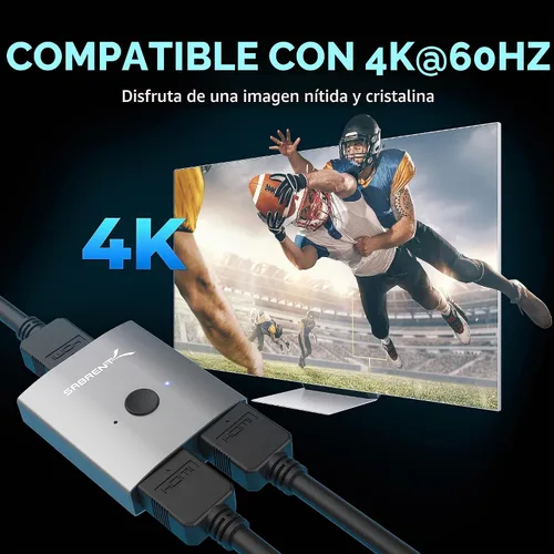 Vista 5 de SABRENT - Conmutador HDMI, conmutador HDMI 4K a 60 Hz, divisor 2 en 1 salida, compatible con HDR, 3D, Dolby, compatible con computadoras portátiles