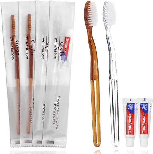 Vista 5 de Paquete de 200 cepillos de dientes desechables con pasta de dientes envueltos individualmente, cepillos de dientes a granel, kit de cepillos