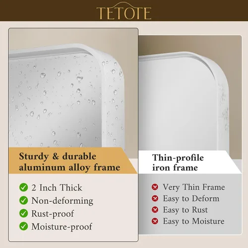 Vista 24 de TETOTE Espejo de marco dorado cepillado de 16 x 24 pulgadas, espejo de tocador de baño de latón dorado para pared, espejo enmarcado rectangular