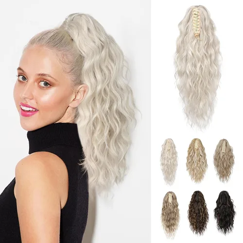 Vista 21 de REECHO Extensión de cola de caballo, extensiones de cabello rizado de cola de caballo de 18 pulgadas, extensiones de cabello sintético natural