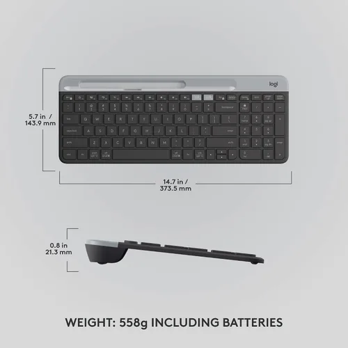 Vista 8 de Logitech K585 Teclado inalámbrico delgado multidispositivo, base integrada para dispositivo; para laptop, tableta, escritorio, teléfono inteligente