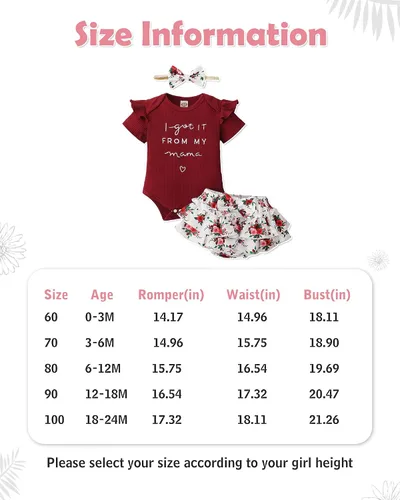 Vista 6 de Conjunto de ropa para bebé recién nacido conjunto de pantalones cortos florales de verano linda ropa de bebé niña