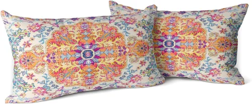 Vista 21 de Snycler Fundas de Almohada Decorativas Bohemias 16x16 pulgadas Juego de 2 Patrón de Alfombra Bohemia de Doble Cara Algodón Suave Funda de Cojín