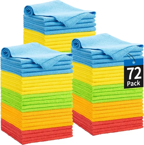 Vista 33 de Toallas de microfibra para automóviles, paquete de 24 paños de limpieza de microfibra, toallas de limpieza de 11.5 x 11.5 pulgadas, absorbentes a