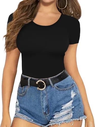 Vista 2 de MANGOPOP bodi con cuello redondo para mujer prenda de manga corta y manga larga