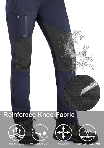 Vista 2 de Athrock Pantalones de senderismo impermeables con forro polar para mujer, con 4 bolsillos con cremallera