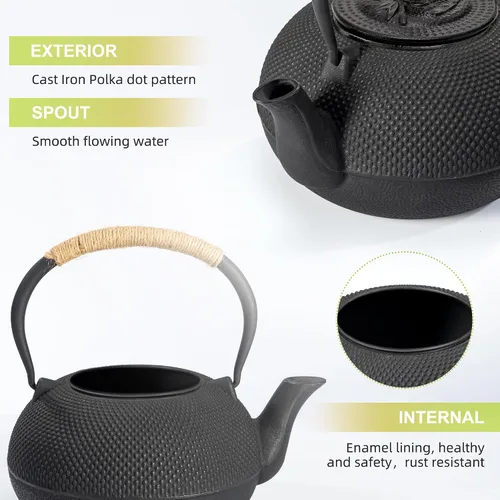 Vista 8 de Tetera de hierro fundido suyika Tetsubin japonesa con infusor de acero inoxidable para olla de uso en estufa segura con interior esmaltado 22 oz/650