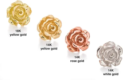 Vista 5 de Aretes de oro amarillo macizo de 14 quilates con diseño de flor de rosa, estilo hecho a mano, 38 pulgadas con poste y parte trasera de fricción
