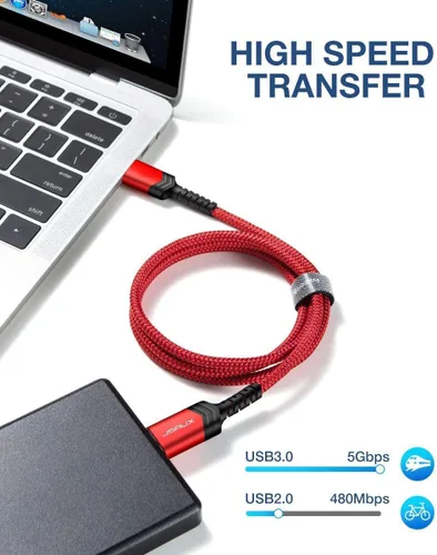 Vista 2 de JSAUX Cable de disco duro [2 unidades, 0.3M+1M] USB 3.0 A a Micro B, cable de nailon compatible con discos duros externos portátiles, WD Elements