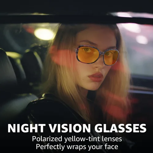 Vista 2 de LVIOE Gafas de visión nocturna para conducir, mujeres y hombres, lentes amarillos para conducción nocturna, lentes polarizados antirreflejos N8158