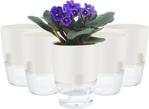 Vista 8 de ShineMe Macetas de Riego Automático, Macetas de 4.1 Pulgadas de Riego Automático para Plantas de Interior, Juego de 6 Macetas de Plástico