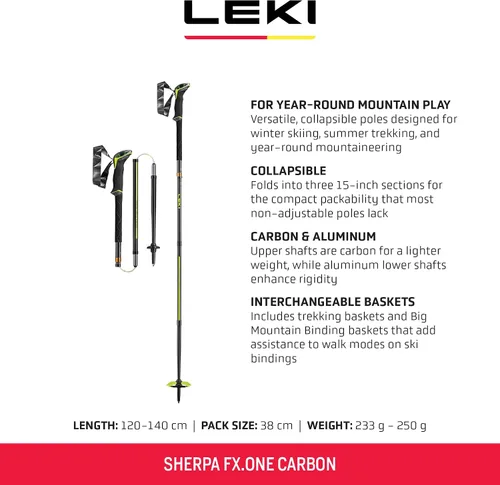 Vista 2 de LEKI Sherpa FX.One - Bastones de senderismo ligeros y plegables de carbono para esquí de fondo, senderismo y montañismo