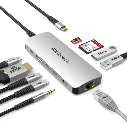 Vista 9 de Estación de acoplamiento USB C Hub 8 en 1 con HDMI 4K, 1 Gbit Ethernet, 3 puertos USB A 3.0, 1 USB-C PD/Data, SD/Micro SD para trabajo y viajes