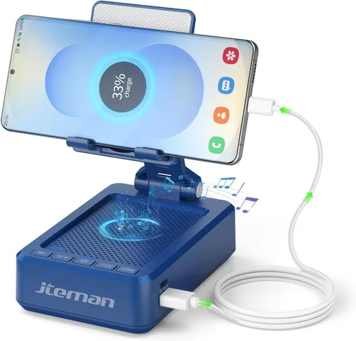 Vista 10 de JTEMAN Soporte para teléfono celular con altavoz Bluetooth y función de carga, soporte ajustable para teléfono con sonido HD, regalos de cumpleaños