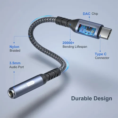 Vista 4 de Adaptador de auriculares USB C, USB tipo C a cable auxiliar