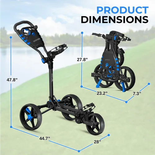 Vista 7 de SereneLife Carrito de Golf Ligero y Plegable - Carrito de Empuje de Golf Plegable de Aluminio con Mango Ajustable, Correas Elásticas para Bolsa