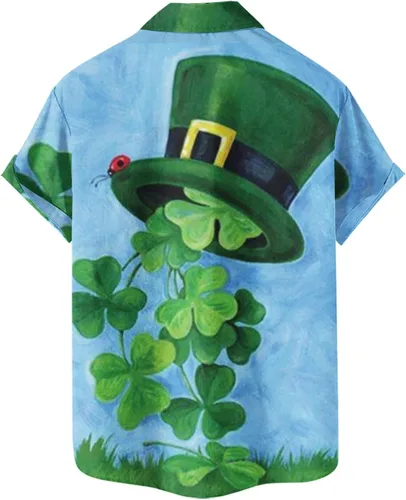 Vista 2 de Mens St. Patricks Day Casual Shirts Short Sleeve Button Down Shirts Turedown Collared Shirt Shirts for Men