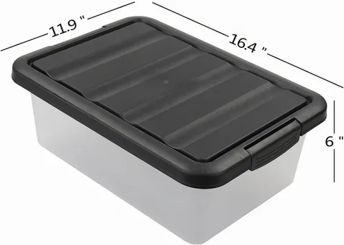 Vista 5 de Wekioger Caja de almacenamiento de plástico versátil con tapas negras, 14 cuartos de galón, 2 paquetes Negro
