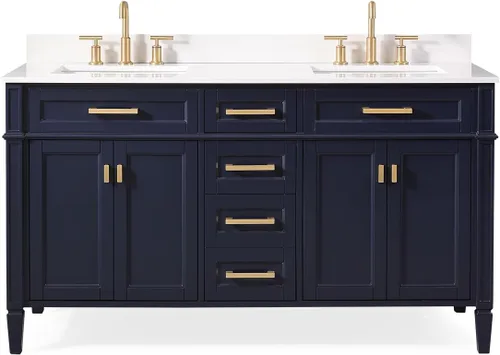 Vista 3 de 60 pulgadas Durand moderno doble fregadero estilo tocador de baño (blanco)