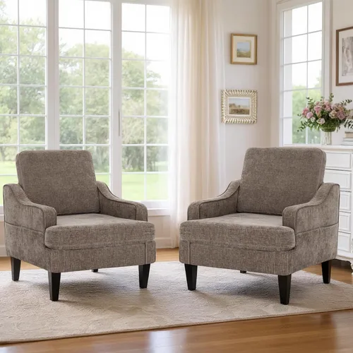 Vista 18 de Silla decorativa para sala de estar, sillón de mediados de siglo, sillas de sala de estar, silla de lectura tapizada para dormitorio, sofá Beige