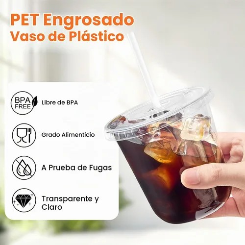 Vista 3 de Juego de 50 tazas de café de plástico transparente de 12 onzas con tapas y pajitas