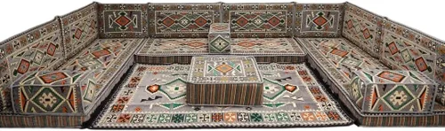 Vista 173 de arabicsofa Sofá en forma de U de estilo árabe para el suelo – Juego de Majlis hecho a mano – Sofá de estilo bohemio