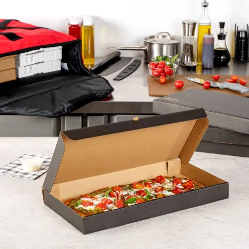 Vista 113 de Restaurantware - Cajas para pizza, 50 unidades, 14 x 7 x 1.5 pulgadas, embalaje de papel de cartón corrugado con bloqueo de pestañas, resistente a