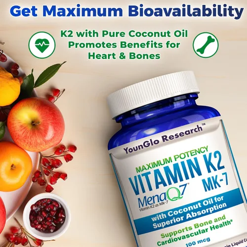 Vista 5 de Vitamina K2 MK7 (MenaQ7) 100 mcg con aceite de coco para una absorción superior, suplemento de salud dietética, 120 cápsulas líquidas veganas