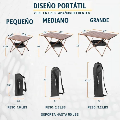 Vista 4 de Alpcour Mesa de camping portátil – Mesa auxiliar plegable ligera y compacta en una bolsa con parte superior de aluminio y bisagra resistente para un