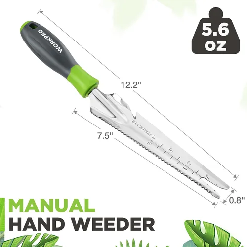 Vista 2 de WORKPRO Extractor de malezas manual, pala de jardín de acero inoxidable de 5 en 1 con mango suave, herramienta de jardinería para fácil remoción