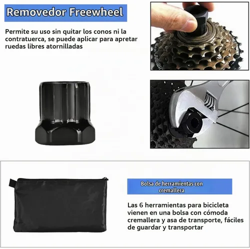 Vista 5 de Kit de herramientas para bicicleta, 10 piezas de herramientas profesionales de reparación de bicicletas para bicicleta de montaña con extractor de 6