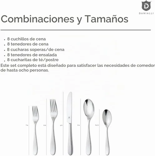 Vista 9 de Danialli - Juego de cubiertos de plata para 8 – cubiertos de acero inoxidable 18/10, pulido tipo espejo, apto para lavavajillas, resistente, vajilla