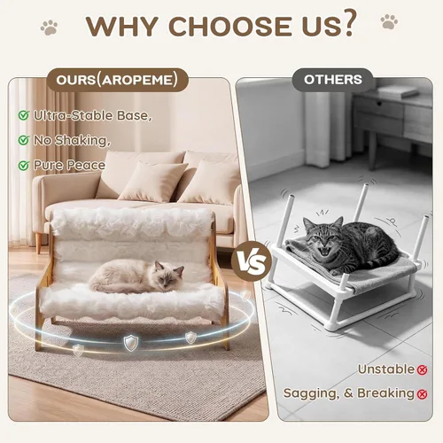 Vista 6 de Sofá cama elevada para gatos, sofá esponjoso para gatos, muebles de madera